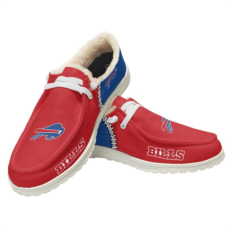 Women's Buffalo Bills Loafers Lace Up Fuzzy Lined Shoes 001 (Pls check description for details)
